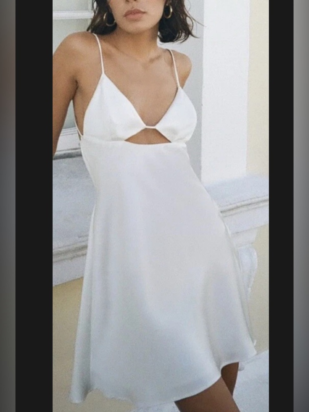 Zara White Satin Spaghetti Strap Dress